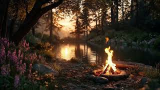 Under the Forest Canopy 🔥🌿 Crackling Campfire & Gentle River Sounds for Deep Peace