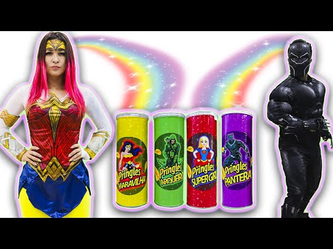 MALOUCOS FINGE BRINCAR DE SUPER HERÓI | Kids Pretend SuperHero with Magic Pringles الشبس السحري !!