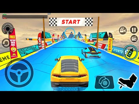 Impossible Car Tracks 3D - Yellow Lambo Driving Quick Race 1vs1 Amazing Stunts - Android Gameplay