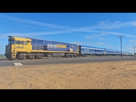 5AM8 up JBRE The Overland (NR49, 6V), Adelaide to Melbourne, 1340, 7/8/25, Nhill West VIC 