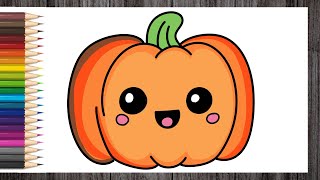 How to Draw a Cute Kawaii Pumpkin Easy for Kids | Cute Little Drawings