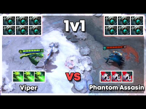 Level 30 Viper vs Level 30 Phantom Assassin with 6x Skadi - Dota 2 1v1