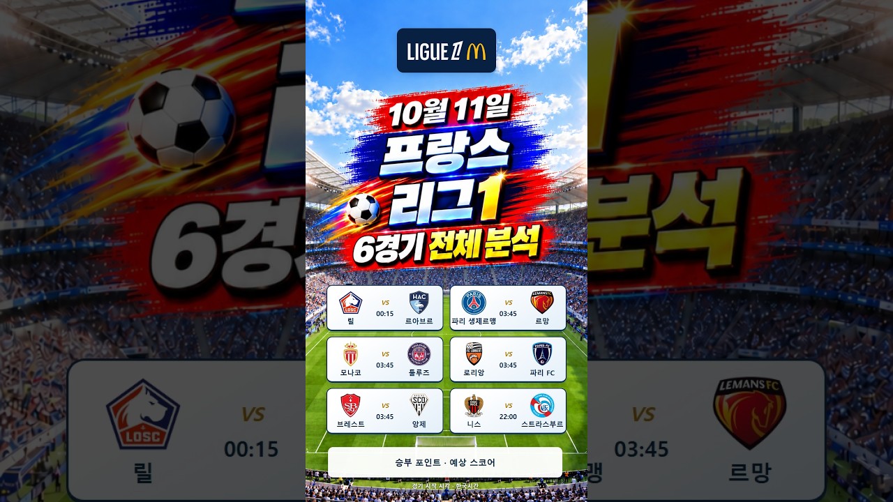 20261011 프랑스리그1 #스포츠#경기분석#축구#야구#농구#결과예측#AI컨텐츠#토토정보#픽제공#베트맨#프로토#K리그#프리미어리그#분데스리가#라리가#세리에A#리그앙