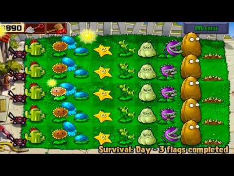 SURVIVAL || Plants Vs Zombies DAY 3 flags completed full gameplay.