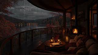 Settle in for a Cozy Autumn NightㅣRainy Window, Warm Fireplace & Distant Thunder 🍂🌧️
