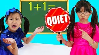 Emma &amp; Jannie Pretend Play Choosing Teacher Profession for Kids