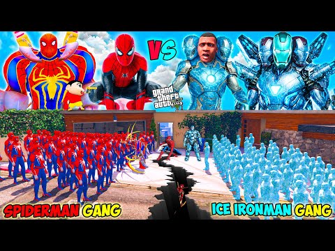 Franklin ICE GOD IRONMAN Gang VS Shinchan SPIDERMAN Gang Fight Challenge In GTA 5!
