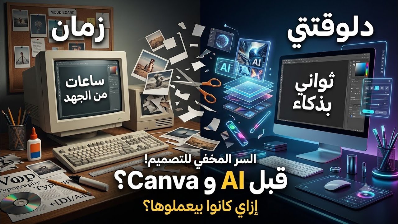 كيف كنا نصمم الصور المصغرة قبل الذكاء الاصطناعي وكانفا؟
