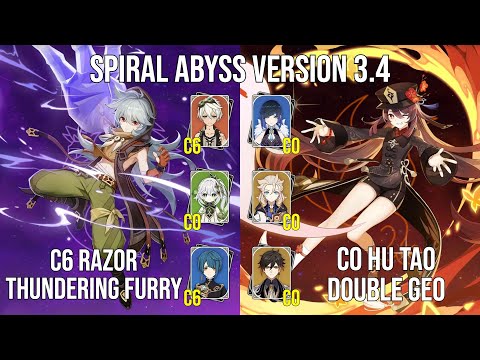 C6 Razor Thundering Furry - C0 Hu Tao Double Geo | 3.4 Spiral Abyss Floor 12 | Genshin Impact
