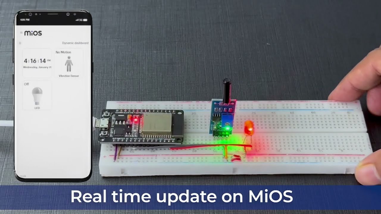 Light an LED when vibration detected by using SW180P vibration sensor on EzloPi Platform
