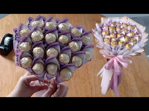 Money and ferrero bouquet #diybouquet #moneybouquet #chocolatebouquet #giftideas