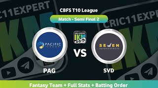 PAG vs SVD Dream11 | PAG vs SVD | PAG vs SVD Dream11 Prediction CBFS T10 League Match Semi Final 2