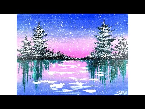 EASY  Snowy Pine Trees  Fan brush painting technique Step by step