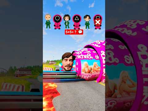 MrBeast & Crazy Frog & Spiderman & Gummy Bear VS Bollord Barbie in BeamNG.drive #shorts #beamngdrive