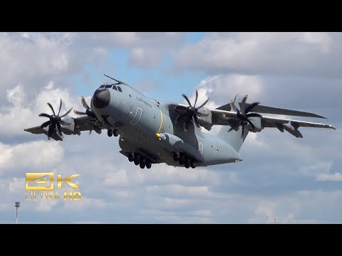 (4K) Airbus A400M Atlas from German Air Force Luftwaffe 54+16 departure at RAF Fairford RIAT 2023