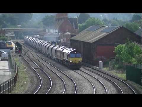 70005 Storms past 66103+60024 With the 6m61 Portbury Coal through Hereford 8.9.12