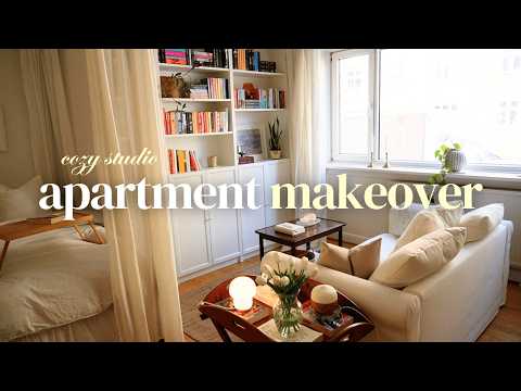 cozy apartment makeover | creating my dream nancy meyers-inspired studio (+ diy canopy bed)