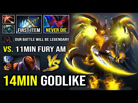 EPIC 14MIN GODLIKE 1st Item Falcon Blade TB 7.28 vs 11Min Battle Fury AM with Crazy Physical Dota 2