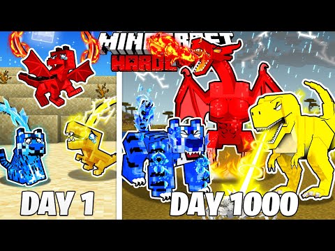 Surviving 1000 Days as Elemental Monsters in Hardcore Minecraft