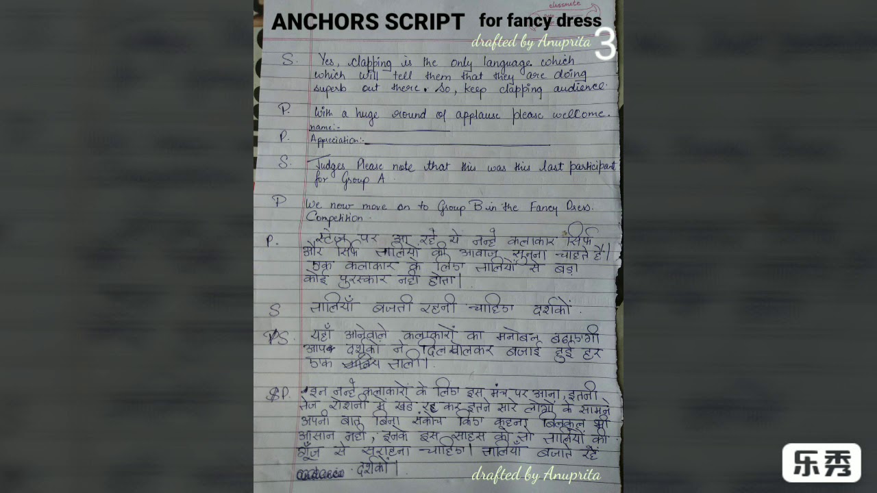 anchor script for fancy dress competition drafted by Anuprita Shinde