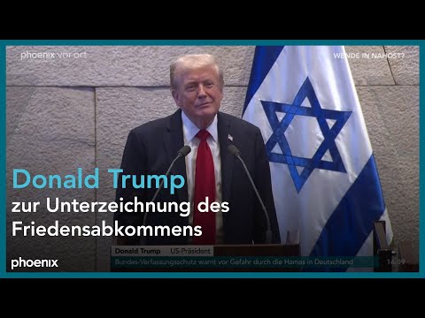 Donald Trump zur Unterzeichnung des Friedensabkommens zwischen Israel und Palästina am 13.10.25