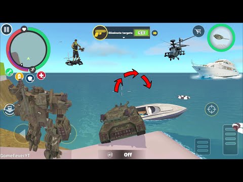 Rope Hero: Vice Town - (Heavy Transformer Tank Robot Load on Small Boat) Robot Tank Fight Police Car