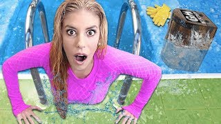FOUND Mystery TREASURE BOX Hidden in BACKYARD ice POOL! (Polar Plunge to reveal 24 hour Challenge)