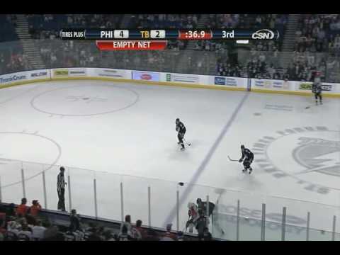 Simon Gagne scores empty net goal vs Lightning 12-23-09