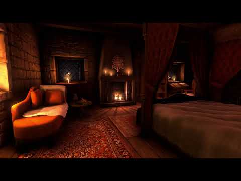 Rain & Fireplace sounds 24/7 | Cozy Castle Room | to Relax, Sleep or Study