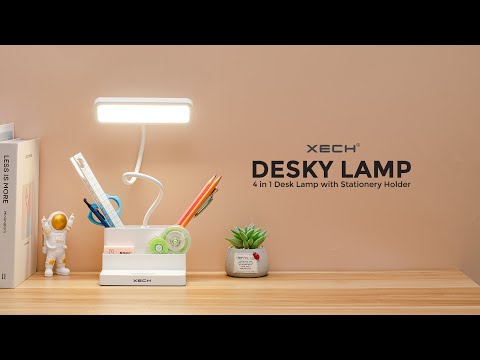 LED Desk Lamp with Pen Holder, Rechargeable, Touch Control Eye-Caring, Flexible Gooseneck