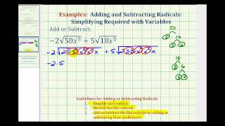 Example:  Add and Subtract Square Roots Containing Variables