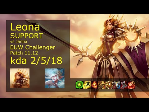 Leona Support vs Janna - EUW Challenger 2/5/18 Patch 11.12 Gameplay
