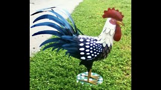 Plain metal rooster decor gets colorful paint makover