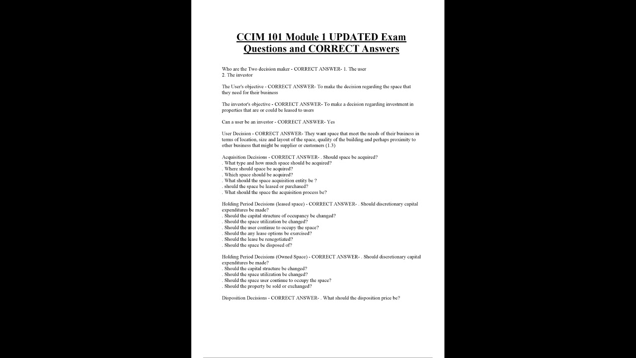 CCIM 101 Module 1 UPDATED Exam Questions and CORRECT Answers