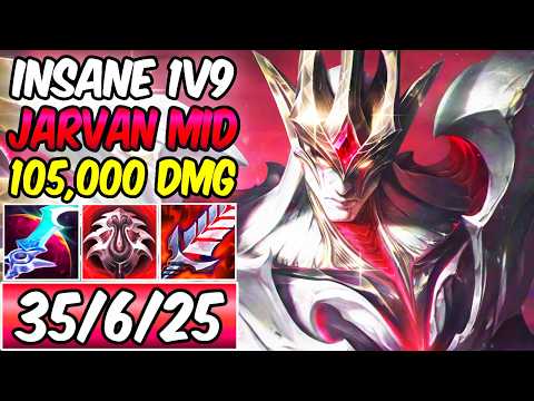 *35 KILLS* JARVAN MID IS BROKEN - FULL AD ONE-SHOT (544 AD, 105K DMG) - New Build & Runes