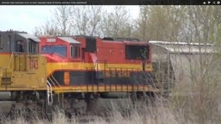 preview picture of video 'Kansas City Southern loco on train stranded west of Grand Junction, Iowa derailment'