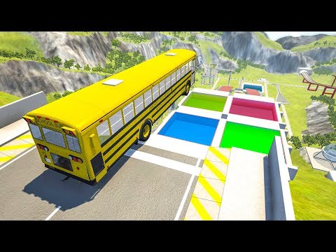 Different 4 Colored Pools Jumps Cars - Beamng drive | SpeedRoll