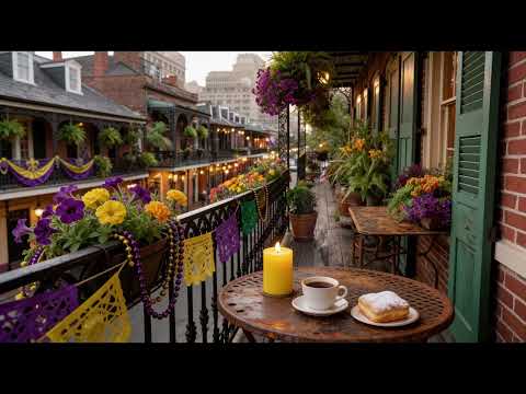 Mardi Gras Morning in New Orleans Ambience 🎷 Jazz & Birds on a French Quarter Balcony