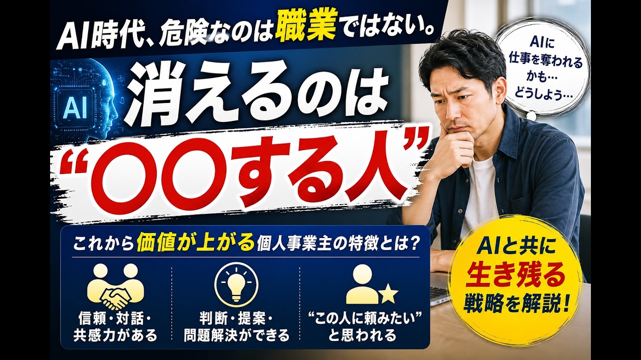 【AI時代、危険なのは職業ではない】消えるのは◯◯する人！？〜価値が上がる個人事業主とは？〜