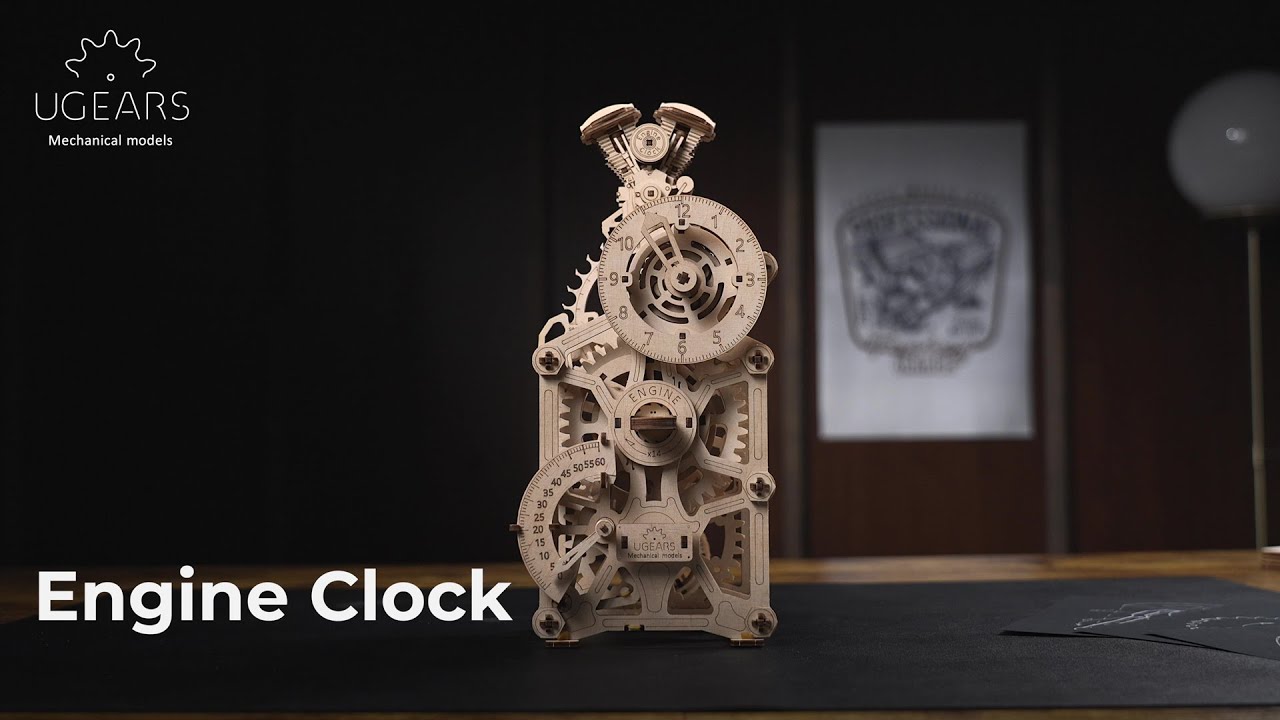 Ugears 3D dřevěné mechanické puzzle Hodiny motoru