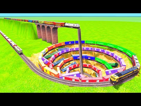 BUMPY CROSSING OF THREE TRAINS ON ONE TRACK AND RICKY CROSSING IN CURVE TUNNEL |Train Simulator|