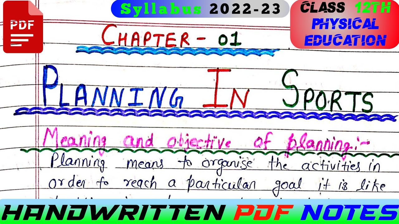 Chapter 1 PLANNING IN SPORTS || Class 12 Physical Education Full Notes || #handwritten #pdf #notes