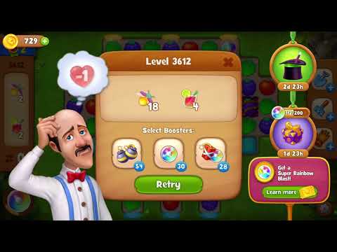 Gardenscapes Level 3612 in 15 moves No booster