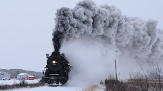 Pere Marquette 1225 on rails covered in snow!