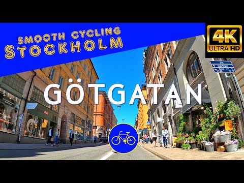 Virtual walk (cycling) 🚴 from Skanstull to Slussen on busy Götgatan, Södermalm, Stockholm [4K]