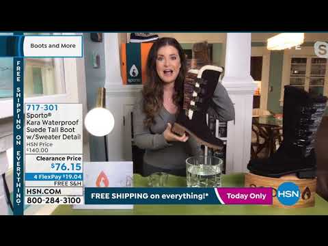 Sporto Kara Waterproof Suede Tall Boot with Sweater Deta...