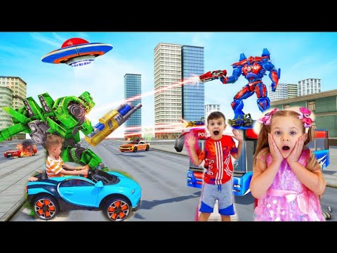 Army Bus Robot Transformation,Robot car,Bus,Helicopter, diana and roma playing with robotic car