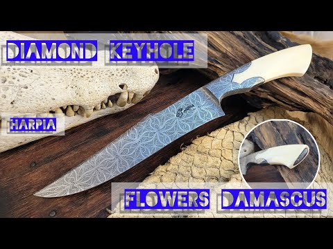 Harpia Knife Making   Diamond Keyhole Flowers Damascus