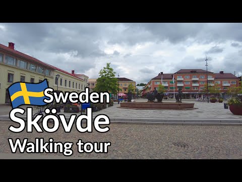 Sweden, walking tour of Skövde. The center, the university area and the Boulognerskogen park.