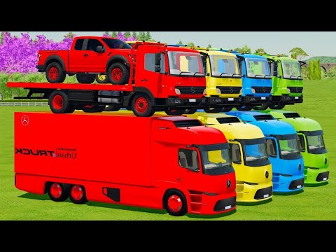 LOAD & TRANSPORT COLORED FORD RAPTOR WITH MERCEDES TRUCK - Farming Simulator 22